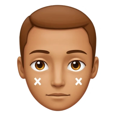 forhead with a small "X" text on it sticker