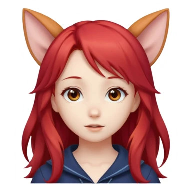 cute anime girl with ears, red blowing hair sticker