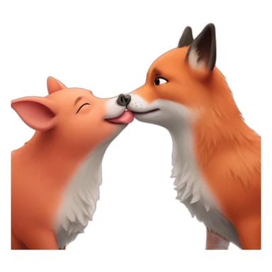 cute pig kisses cute fox sticker