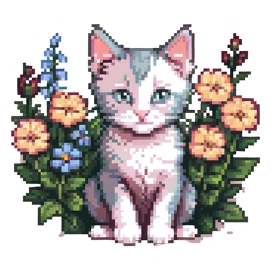Kitten and flowers sticker