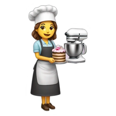 woman confectioner in full length with a mixer sticker