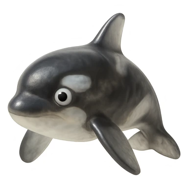 hyper-detailed retro 90's toy style orca, very transparent, natural black and white, soft plastic, derpy eyes, soft reflections, soft and squishy, some cloudiness, not shiny, highly detailed, appealing, no tag, no background sticker
