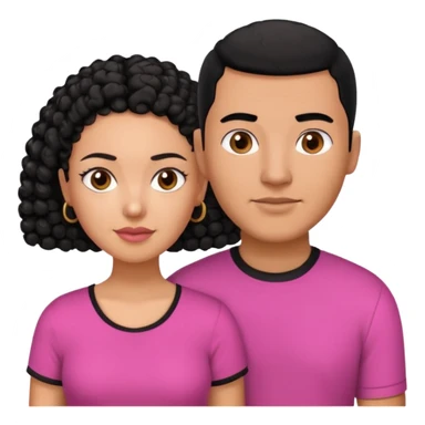 A picture if a couple, the man is a Mexican man with  black hair, a buzz cut and black shirt on.the woman is mixed with black and white, with curly hair and a pink shirt on sticker