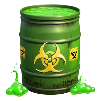3D render of Biohazard Barrel, toxic waste aesthetic, neon green bubbling liquid, caution yellow metal, industrial warning texture, Apple emoji style, isolated on white background --v 6.0 sticker