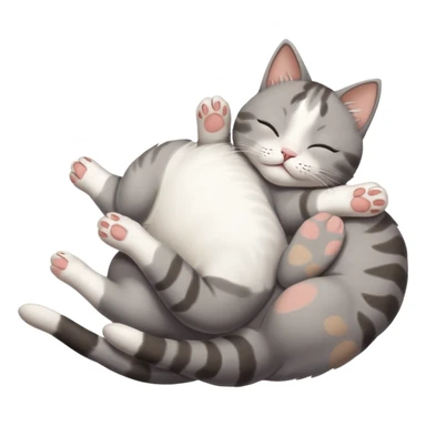 grey and white small cat eyes with closed lying down upside down with paws stretched out straight in different directions sticker