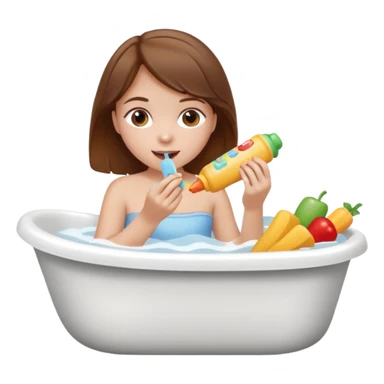 bath, food, toys, brown hair girl sticker