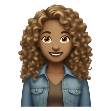 light skin girl long curly brown hair smiling   sticker
