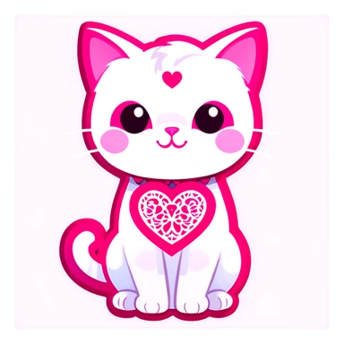 white cat with a pink lace and a heart pastel pink  sticker