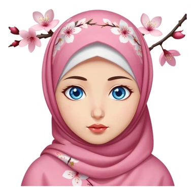 Turkish beautiful finish Konya girl blue eyes with cherry blossom floral hijab islamic dress and with Drooling face sticker