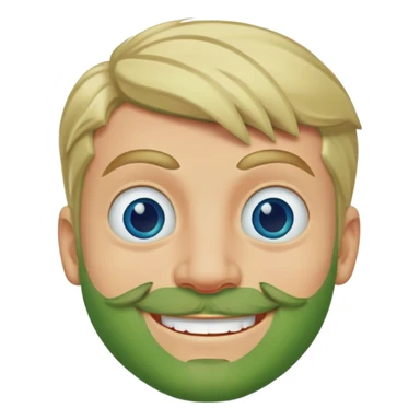 Can you create a Pepe with blond haur and a blond goatee men beard. Let the Skin of the Pepe still in green. give him a smile, blue, but reddened eyes eyes.  sticker