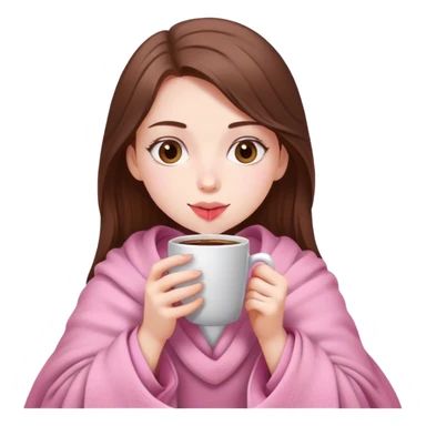 white brown hair pretty girl in a pink blanket sipping coffee sticker