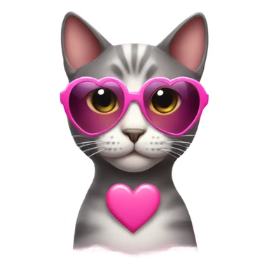 a cat wearing pink heart sunglasses sticker