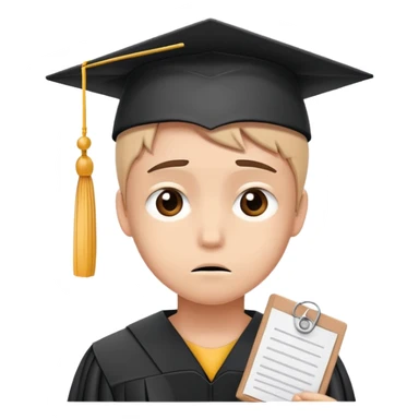 sad student with a failed test paper and a graduation cap sticker