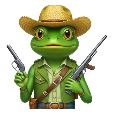 Frog cowboy with a piece of straw in his mouth and a gun holstered  sticker