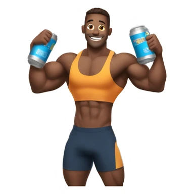 pumped up athlete holding a can of protein sticker