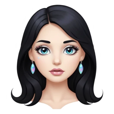 douyin long black hair silver grey eyes glossy lips glittery iridescent white eyeshadow girl sticker