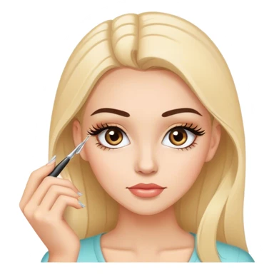 Chica tez aperlada con pinzas para aplicar pestañas sticker