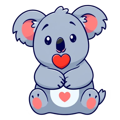 cartoon koala holding a heart sticker