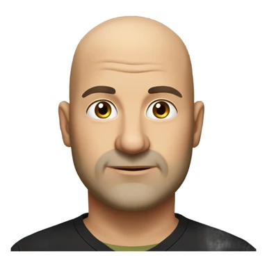 A slightly overweight middle-aged Italian man with olive-toned skin with bald hair and no facial hair. He is wearing a sleek black smart shirt, casually unbuttoned at the top. sticker