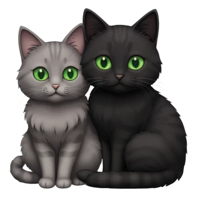 1 grey cat with green eyes and 1 black with green eyes cat cuddling sticker