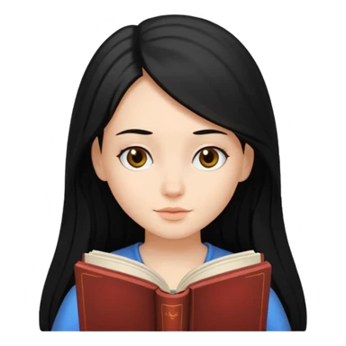 Girl black long hair reading book sticker