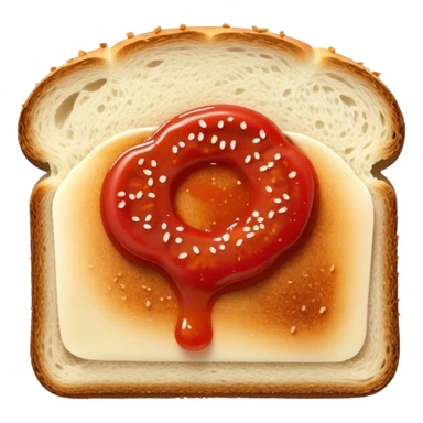 slice of bread with with a line  of tomatoe sauce on top sticker