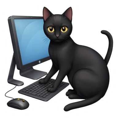 Black cat working on computer sticker