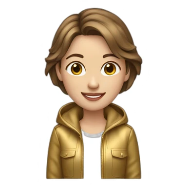 girl-shorter brown hair-gold jacket-smile-ear rings sticker