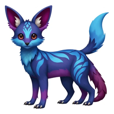 Feral Rare realistic edgy black-blue-burgundy-violet-gradients pretty beautiful handsome gorgeous aesthetic colorful vibrant Vernid-Trico-species-Fakemon-creature by LiLaiRa, random markings, tufted ears, full body sticker