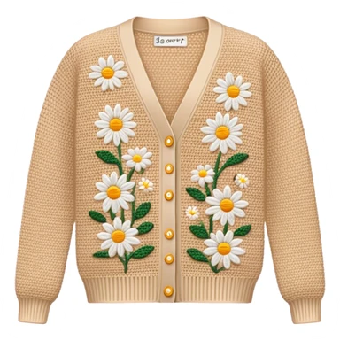 beige crocheted cardigan embroidered with small daisies sticker