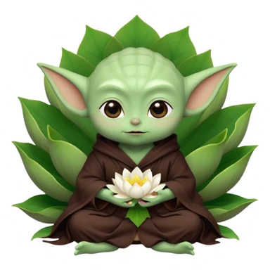 Baby Yoda con su tunica chocolate oscuro sentado dentro de una flor de loto sticker