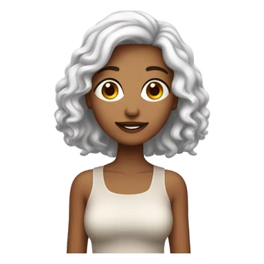 Uma mulher branca com cabelo curtos, cacheado, castanho com luzes sticker