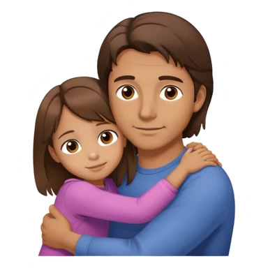 Brown-eyed brown-haired man hugs his brown-eyed, three-year-old daughter with shoulder-length brown hair sticker