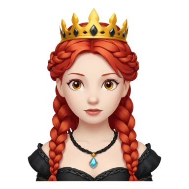 braided hair fire princess with black crown, red hair sticker