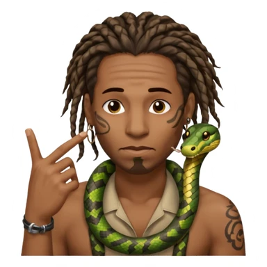 Black man with dreads and snake tattoo on forehead wiping his nose perpendicular with index finger sticker