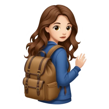 cute woman long wavy brown hair tattoos hiding in backpack sticker