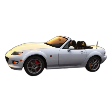 car mazda miata mx-5 on road with sunset sticker