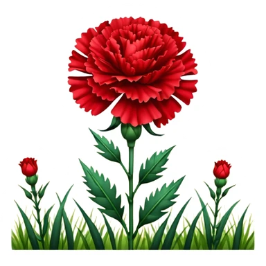 A bright red carnation flower in full bloom, standing tall in a sunlit field sticker