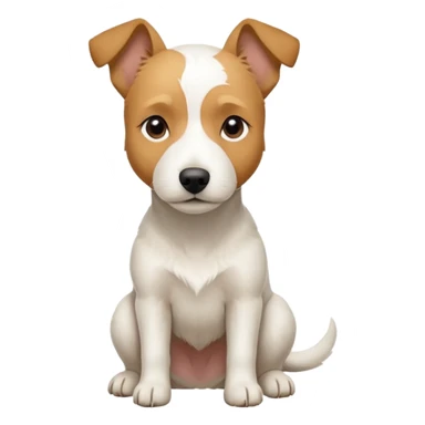a full body facing front on of a buff white parson russell terrier looking dog the size of a kelpie with light brown long ears resting on its face and a light brown patch above one eye and a large snout. the rest of the dog is completely white.  sticker