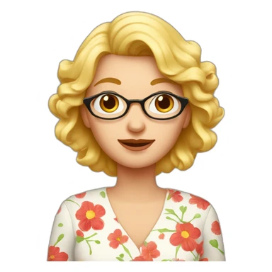 Une grand-mère avec des cheveux blonds et une chemise avec des fleurs avec des fleurs rouge sticker