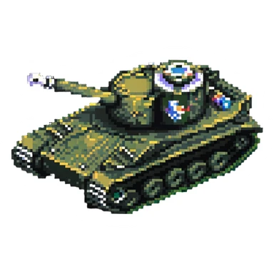 Military tank with cannon in pixel art style sticker