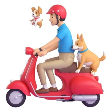 man and his pet dog riding a vespa sticker