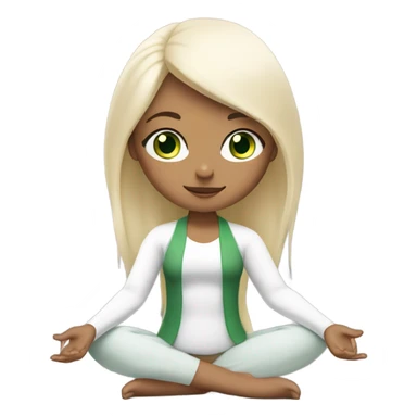 a very beautiful girl with a proportioned face smaller than her body and a long white blonde and green eyes is sitting in a yoga pose sticker