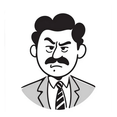 A hand-drawn angry supervisor with a mustache and a stern expression sticker