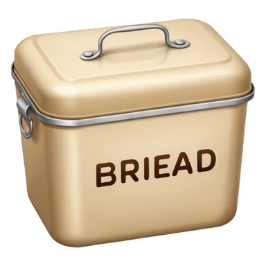 Beige metal container with the word “bread” on it  sticker