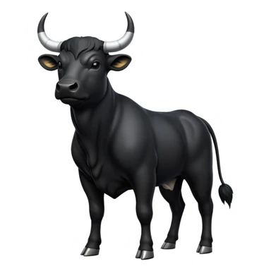 cinematic-[black bull]-realistic-full-body-standing-emoji,-tail-flicking-lazily,-head-tilted-dramatically,-sleek-[black]-fur,-simplified-yet-realistic-focused-features,-highly-detailed,-glowing-with-an-almost-sarcastic-glow sticker