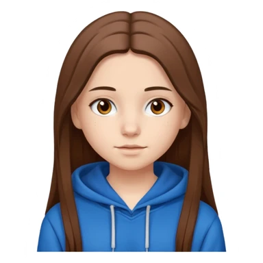 teen girl, white skin, long brown hair middle parted, brown eyes, blue hoodie sticker