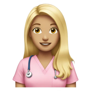 Blonde girl in pink scrubs with long hair sticker