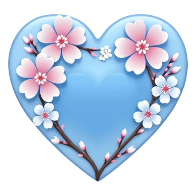  blue sakura heart, heart made of white sakura petals with pink accents, remove background sticker