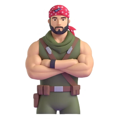 Carl Weathers as Dillon from Predator movie, muscular man in military gear with bandana sticker